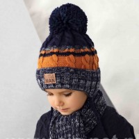 Žieminė kepurė su šaliku berniukui (44-48 cm) garstyčių/mėlynos spalvos 42-442